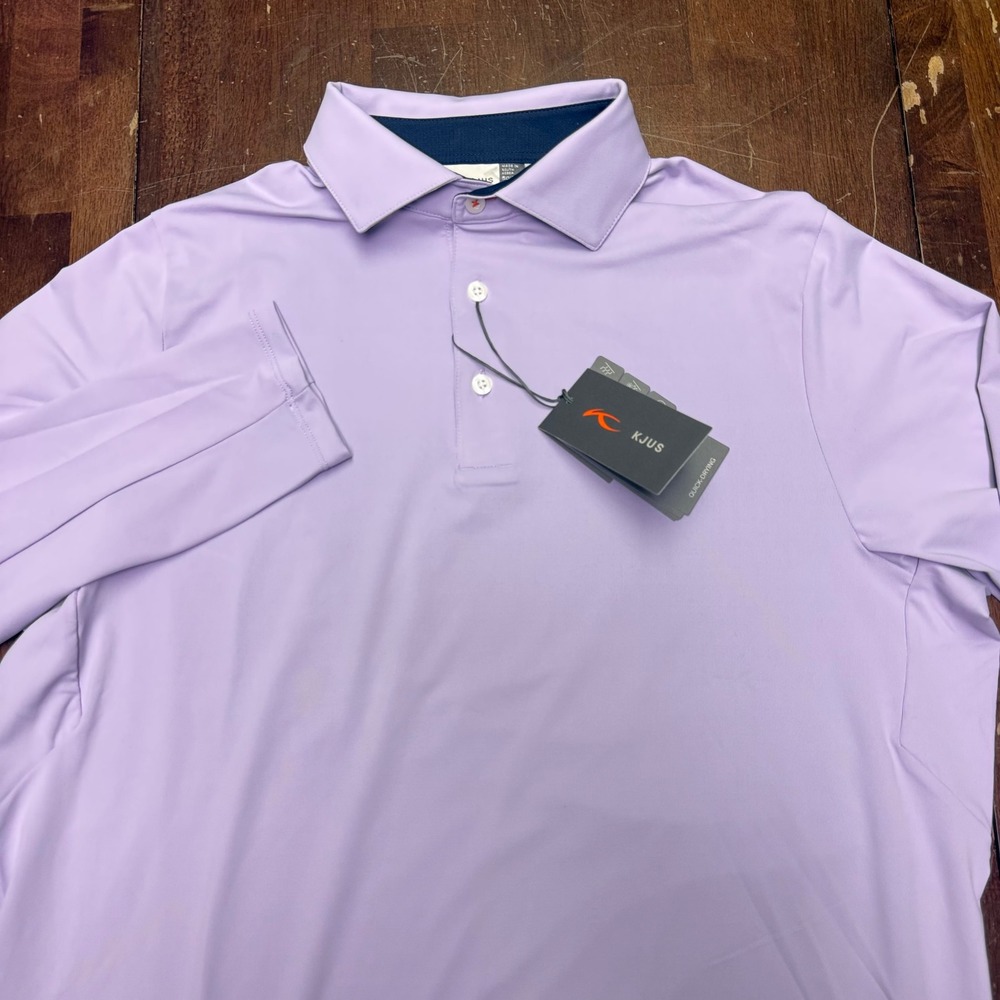 New KJUS Soren Polo Mens Size Medium 50 Lavender Long Sleeve Quick-Dry UPF 50+